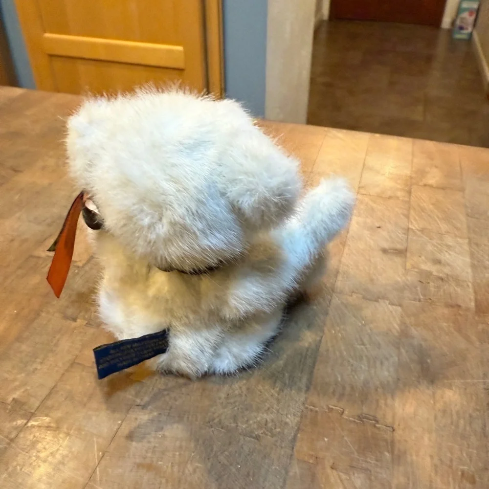 Fall 1988-2002 Boyds Bears White Plush Bear with Green and Orange Bow & Pumpkin